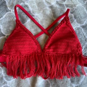 Xhilaration Red Tasseled Bikini Top